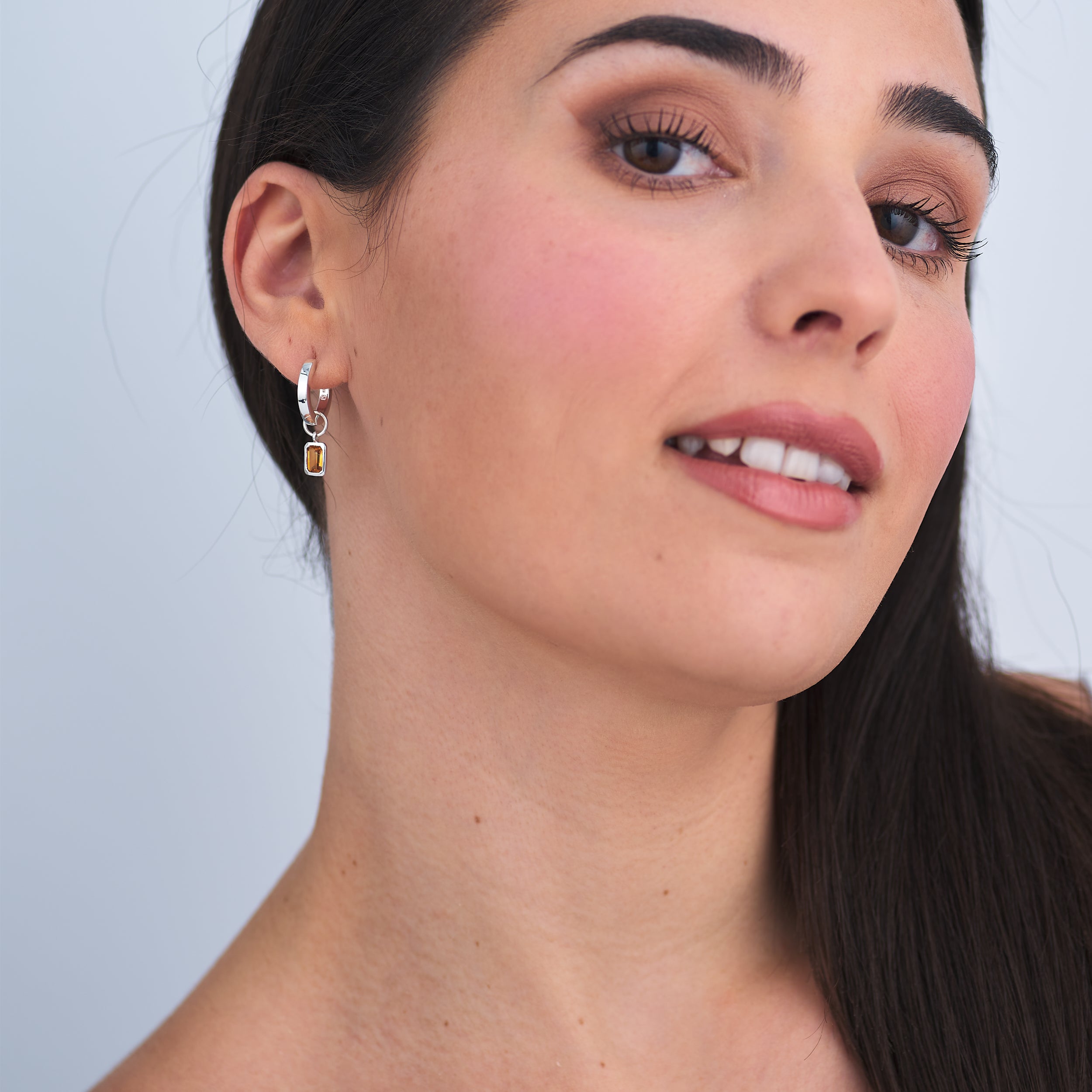 Crafted from premium 925 sterling silver huggie hoop earrings with Golden Citrine detachable charms, perfect for birthday gifts in November.