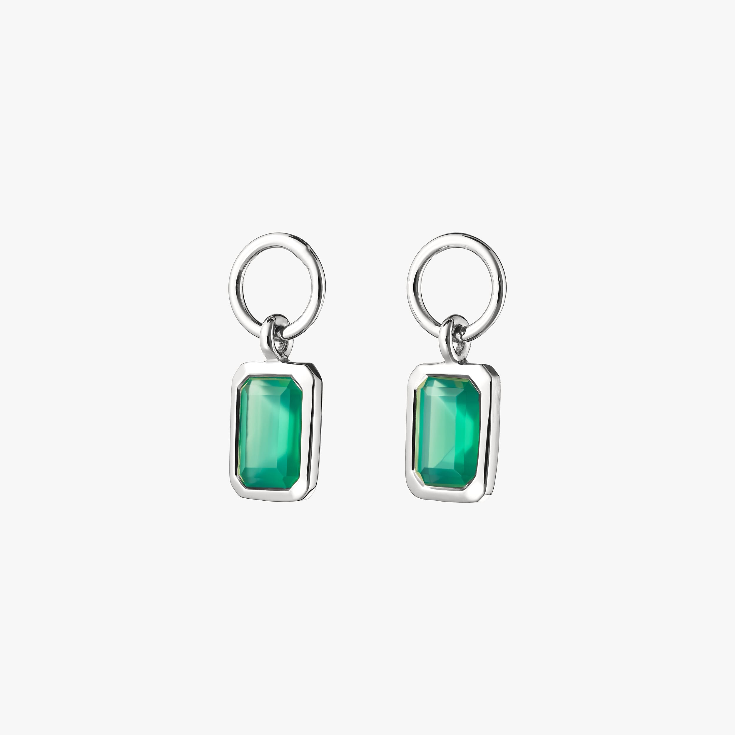 Premium 925 sterling silver green onyx gemstone charms in a pair, perfect additions to any huggie hoops, necklaces or bracelets to customise your look.