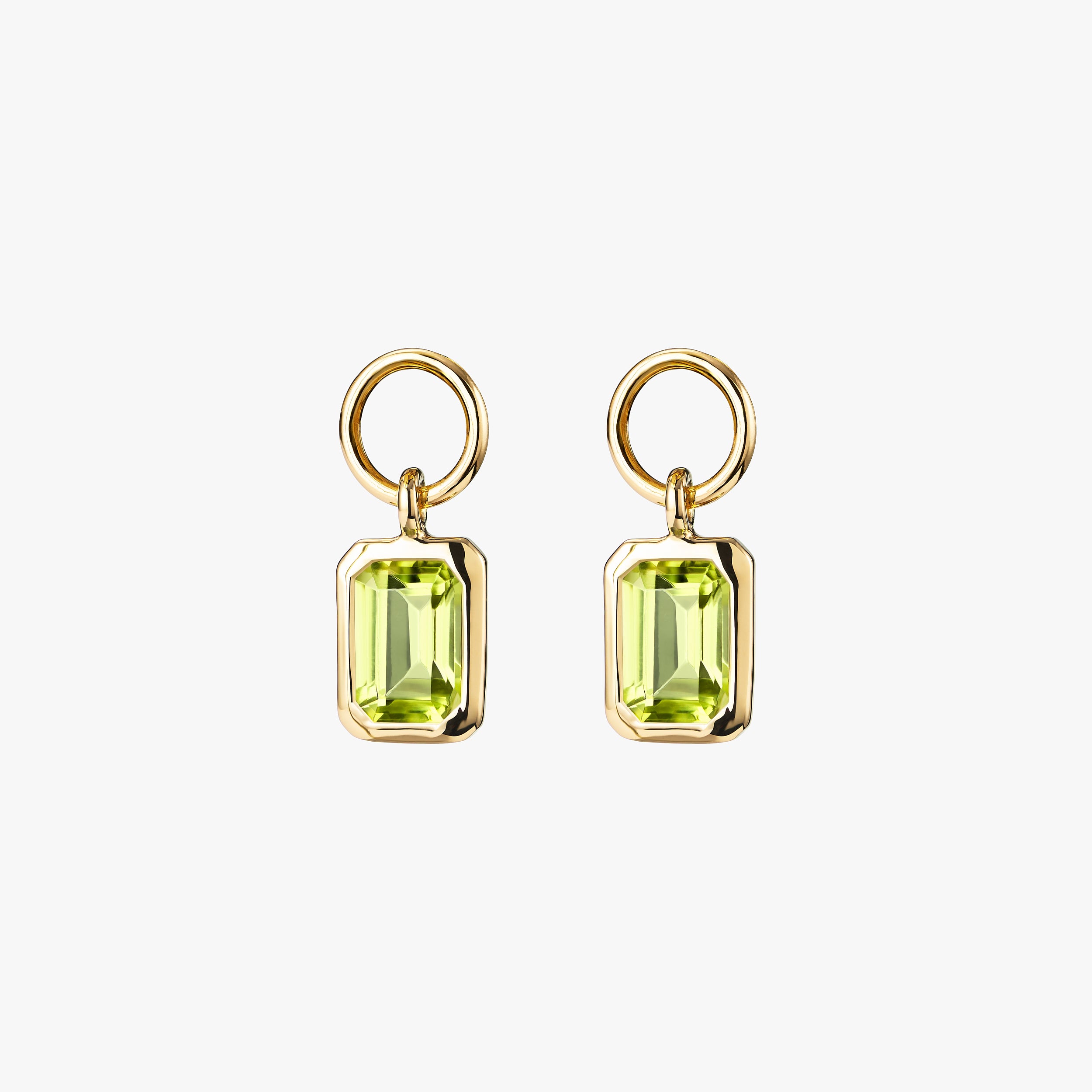 18K gold vermeil peridot charms, vibrant and durable gemstone jewellery featuring August's birthstone, offering an affordable luxury option for thoughtful birthday gifts or adding elegance to earrings and necklaces.