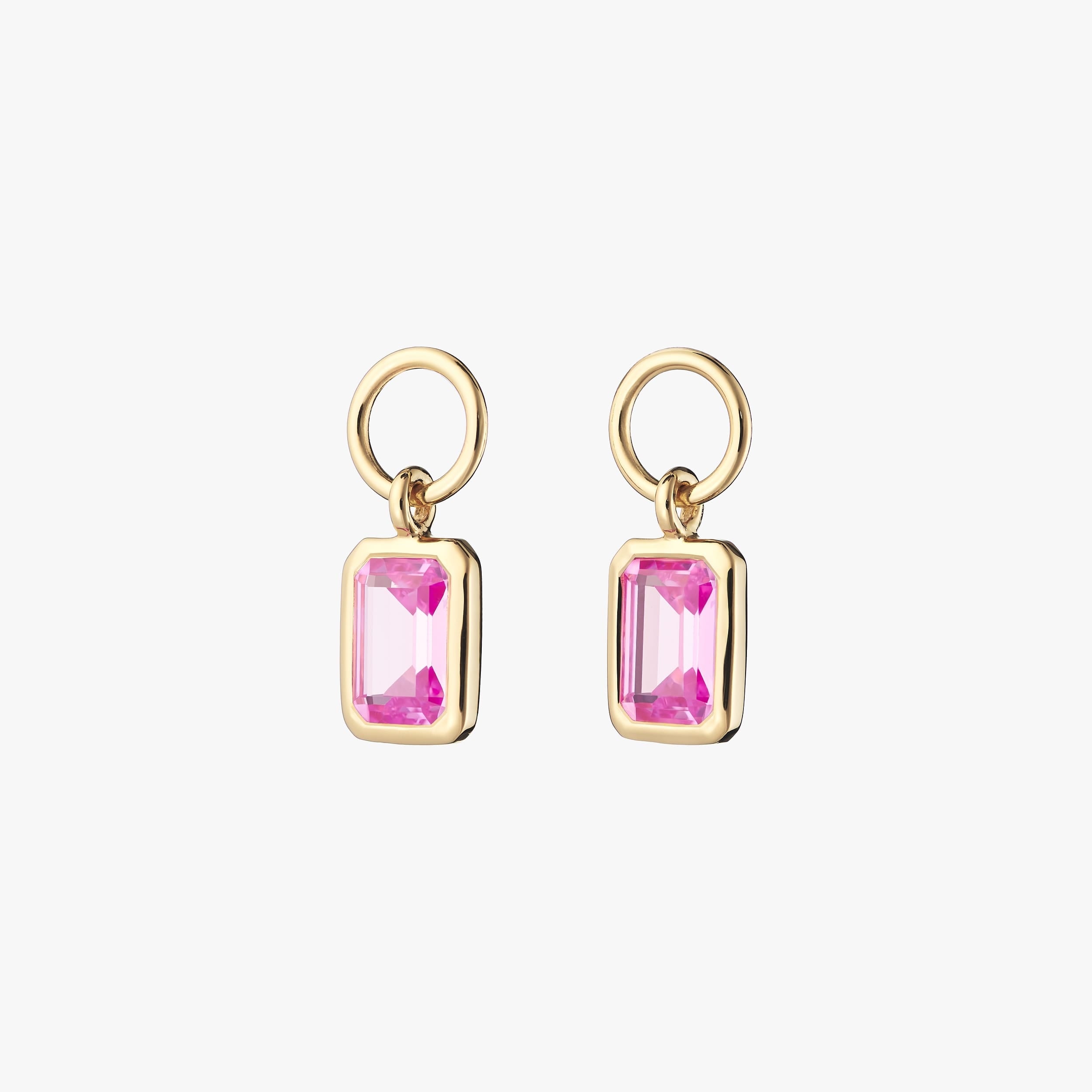 Pair of 18k Gold Vermeil pink ruby gemstone charms perfect to be attached to any pair of huggie hoop earrings, necklaces or bracelets.