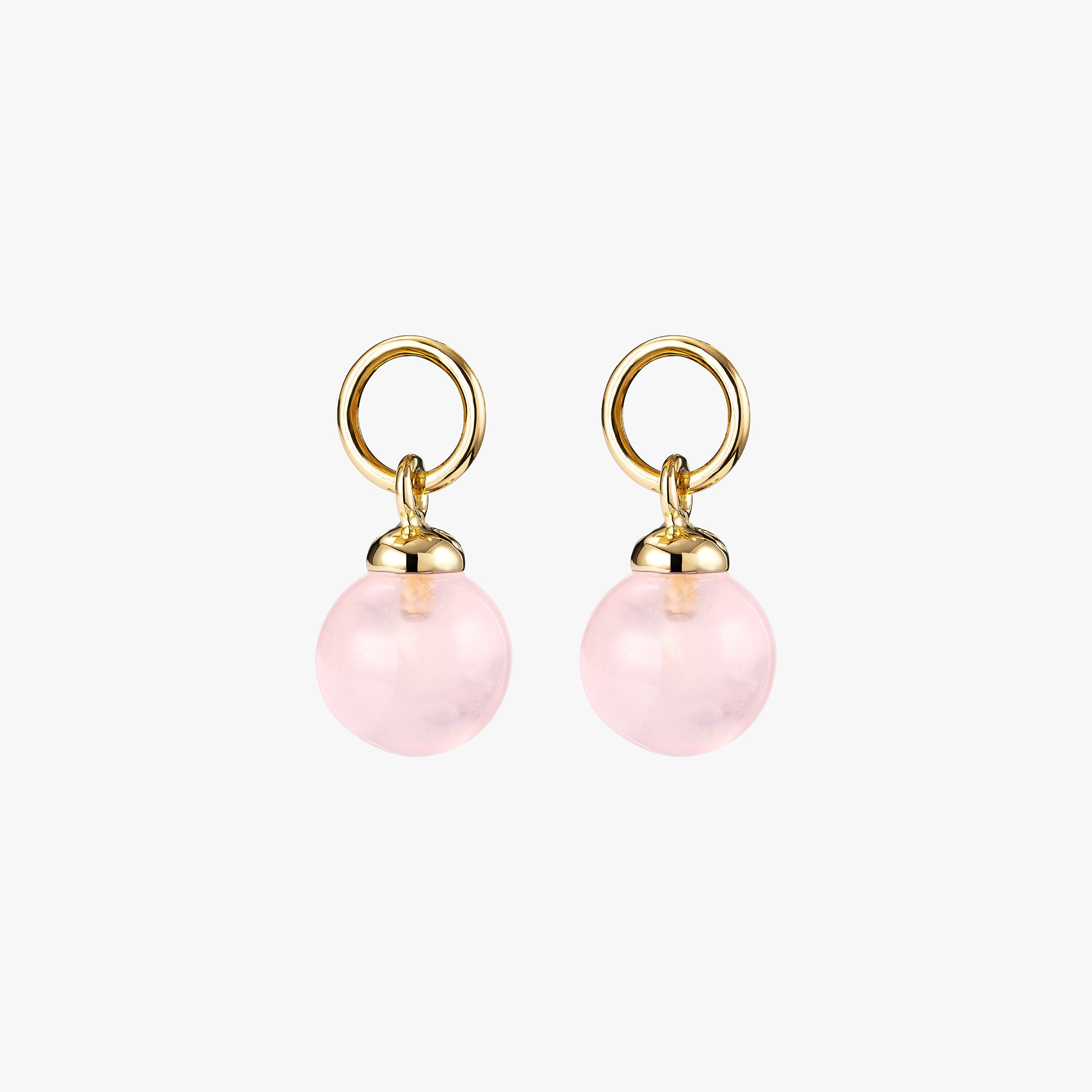 Pair of elegant 18k gold vermeil rose quartz charms for earrings. Elegant and timeless gemstone jewellery for a classic minimalist look.