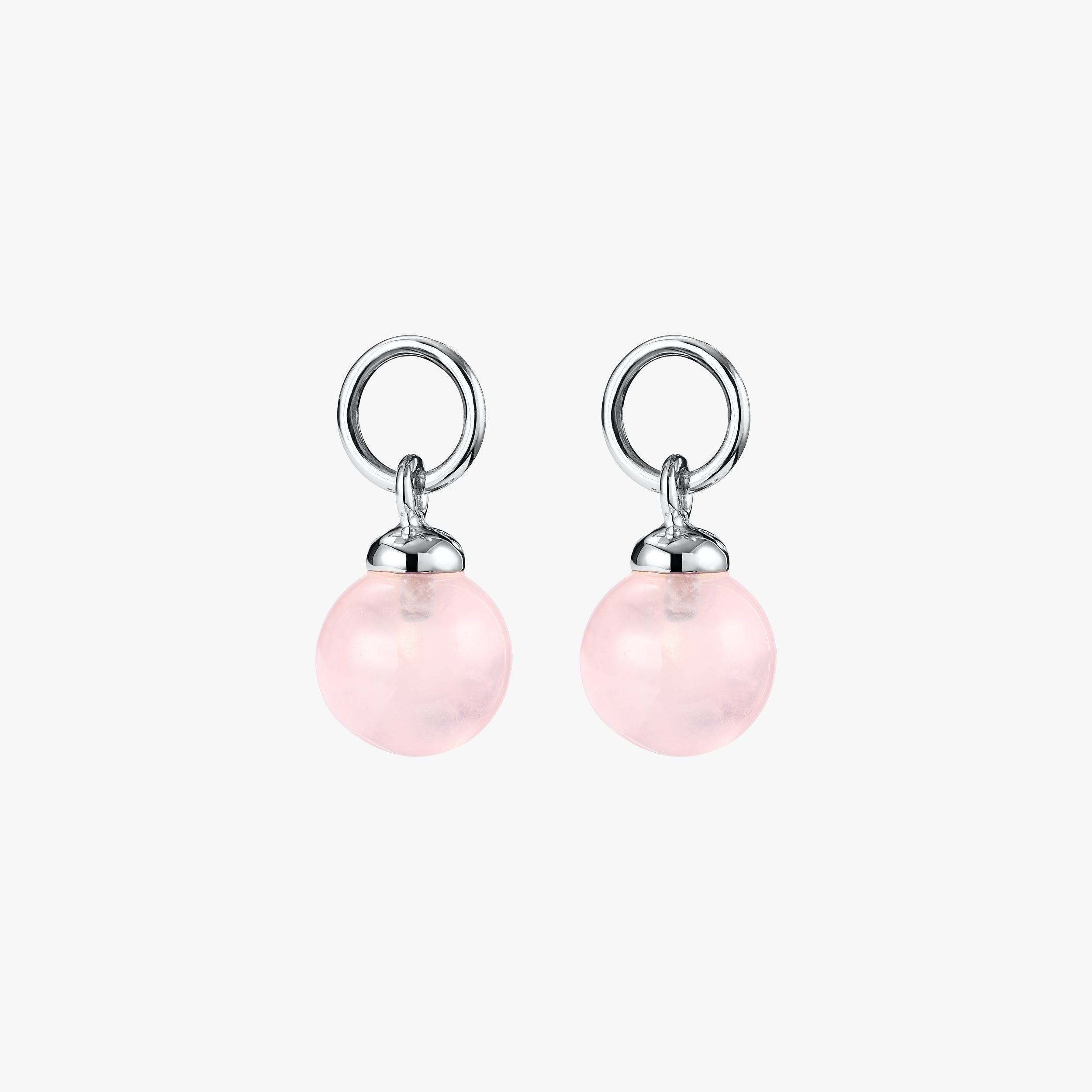 Pair of hypoallergenic Sterling silver rose quartz charms for earrings. Elegant and timeless gemstone jewellery for a soft, feminine style.