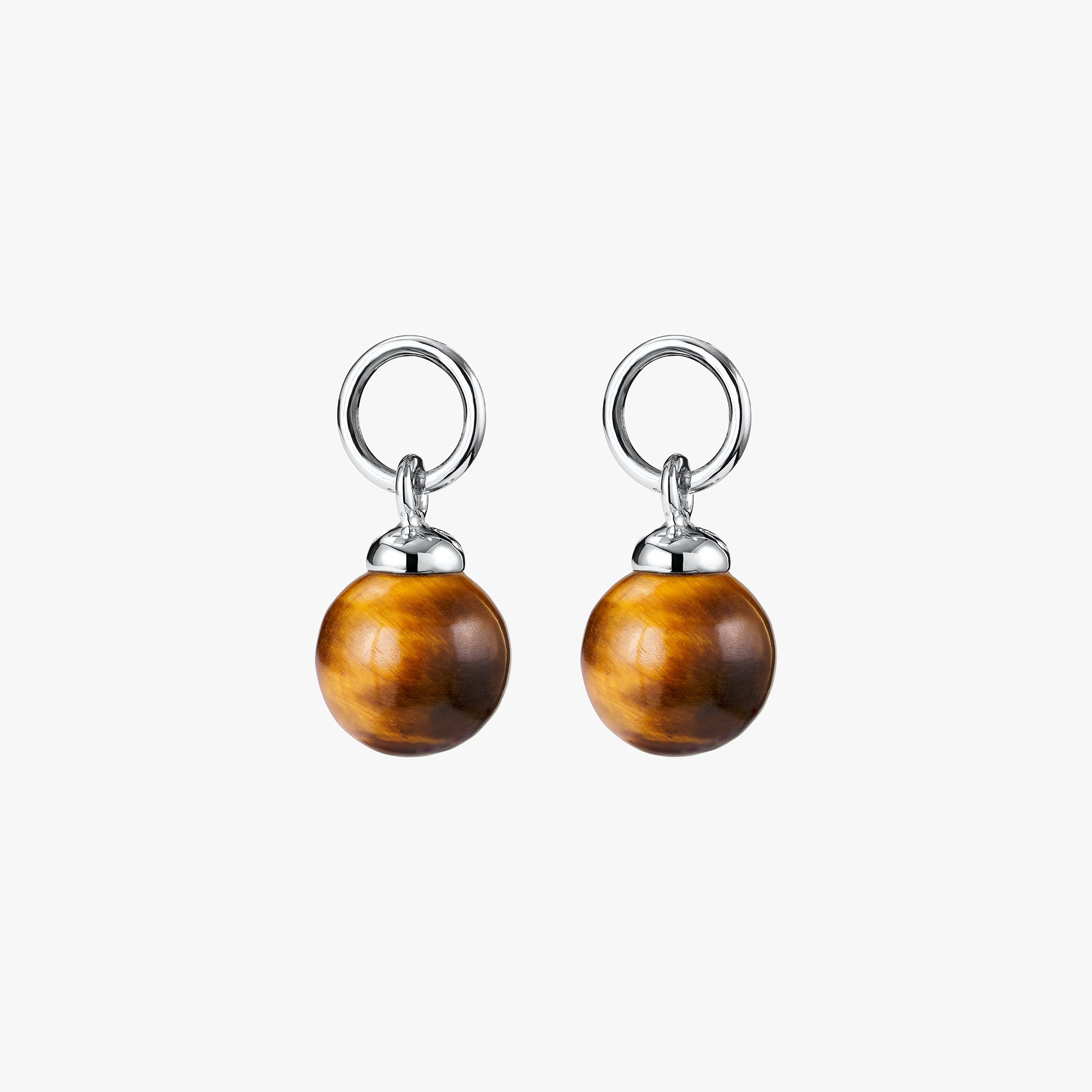 Hypoallergenic Sterling silver tiger's eye charms, bold and grounding gemstone jewellery, perfect for adding strength and elegance to earrings or necklaces.