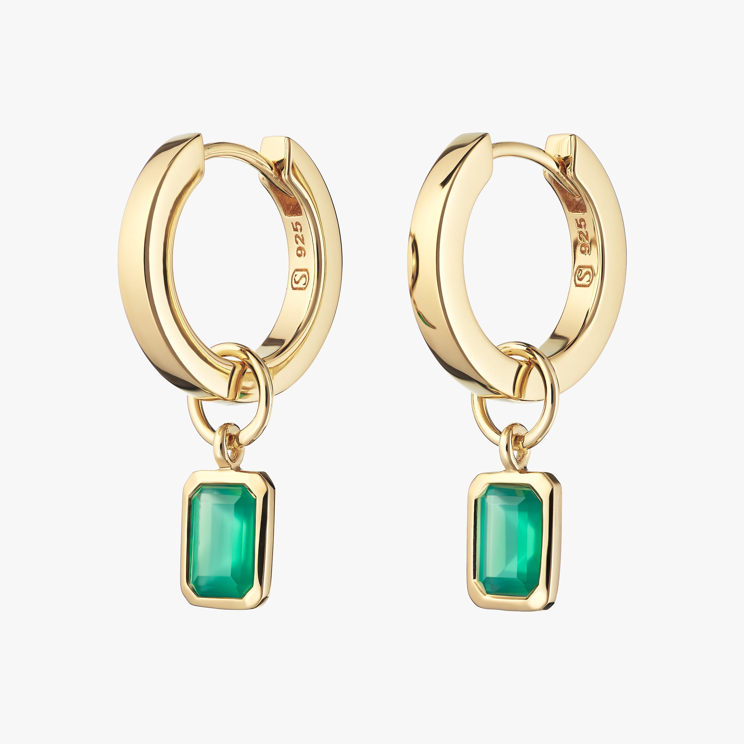 Green Onyx Huggie Set in 18k Gold Vermeil - Beautiful Green Onyx Earrings.