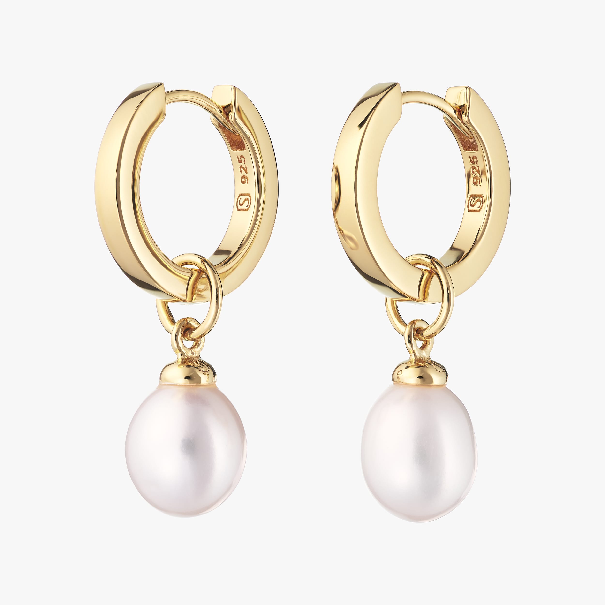 Pearl Huggie Set in 18k Gold Vermeil - Beautiful Natural Pearl Earrings.