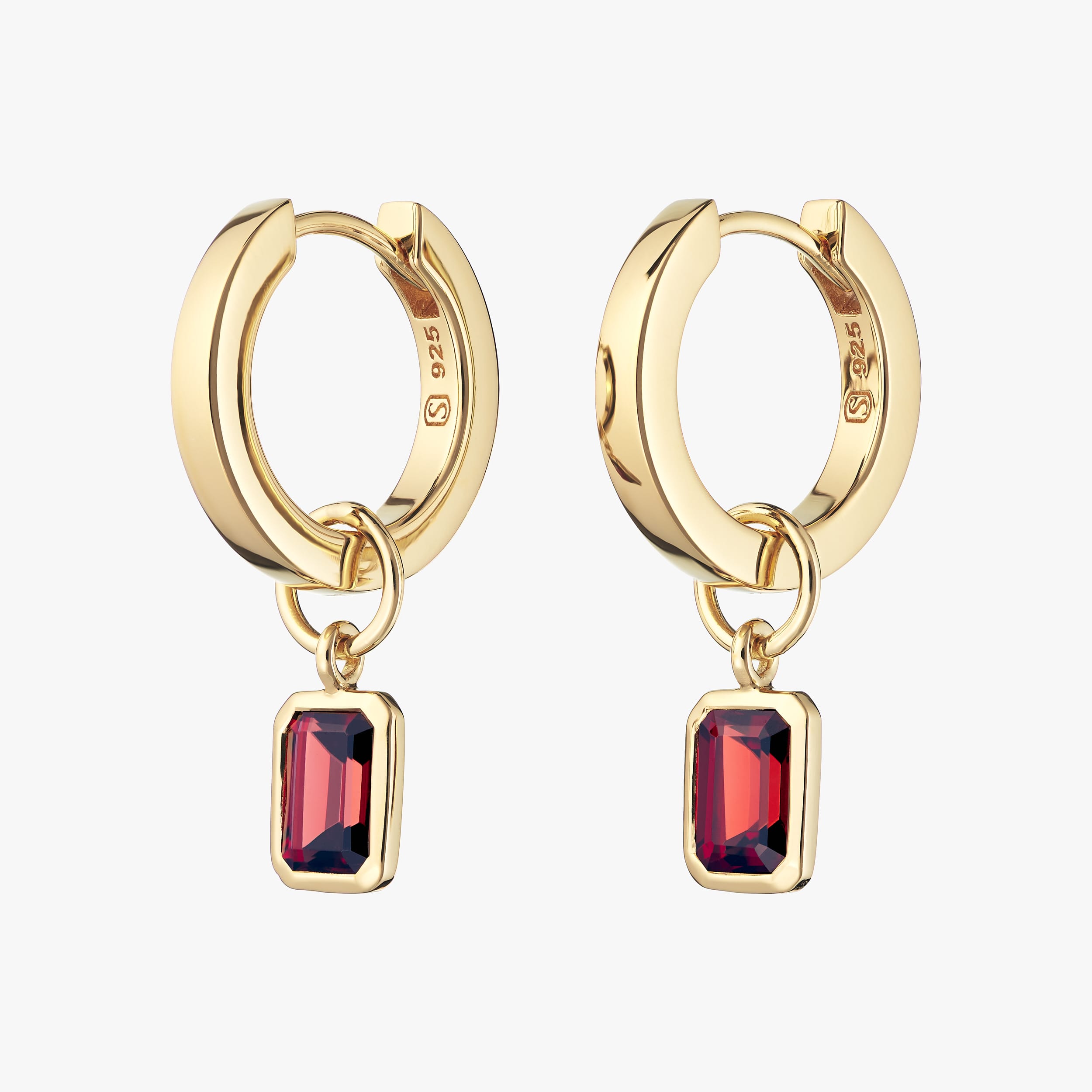 Red Garnet Huggie Set in 18k Gold Vermeil - Beautiful Red Garnet Earrings.